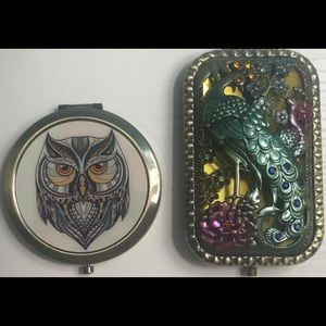 Owl/peacock pocket mirrors